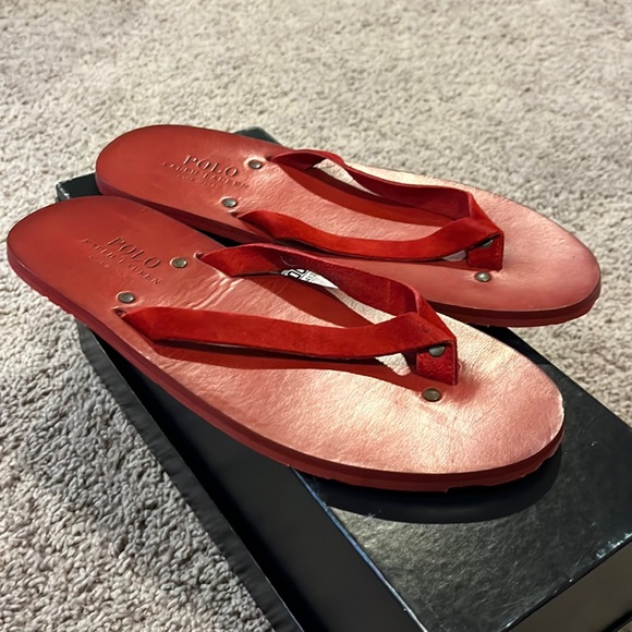 Polo by Ralph Lauren Shoes | Polo Ralph Lauren Spain Paxhill Calf Suede Thongs Flip Flops New Sandals Shoes | Color: Red | Size: 11 | Pm-68203583's